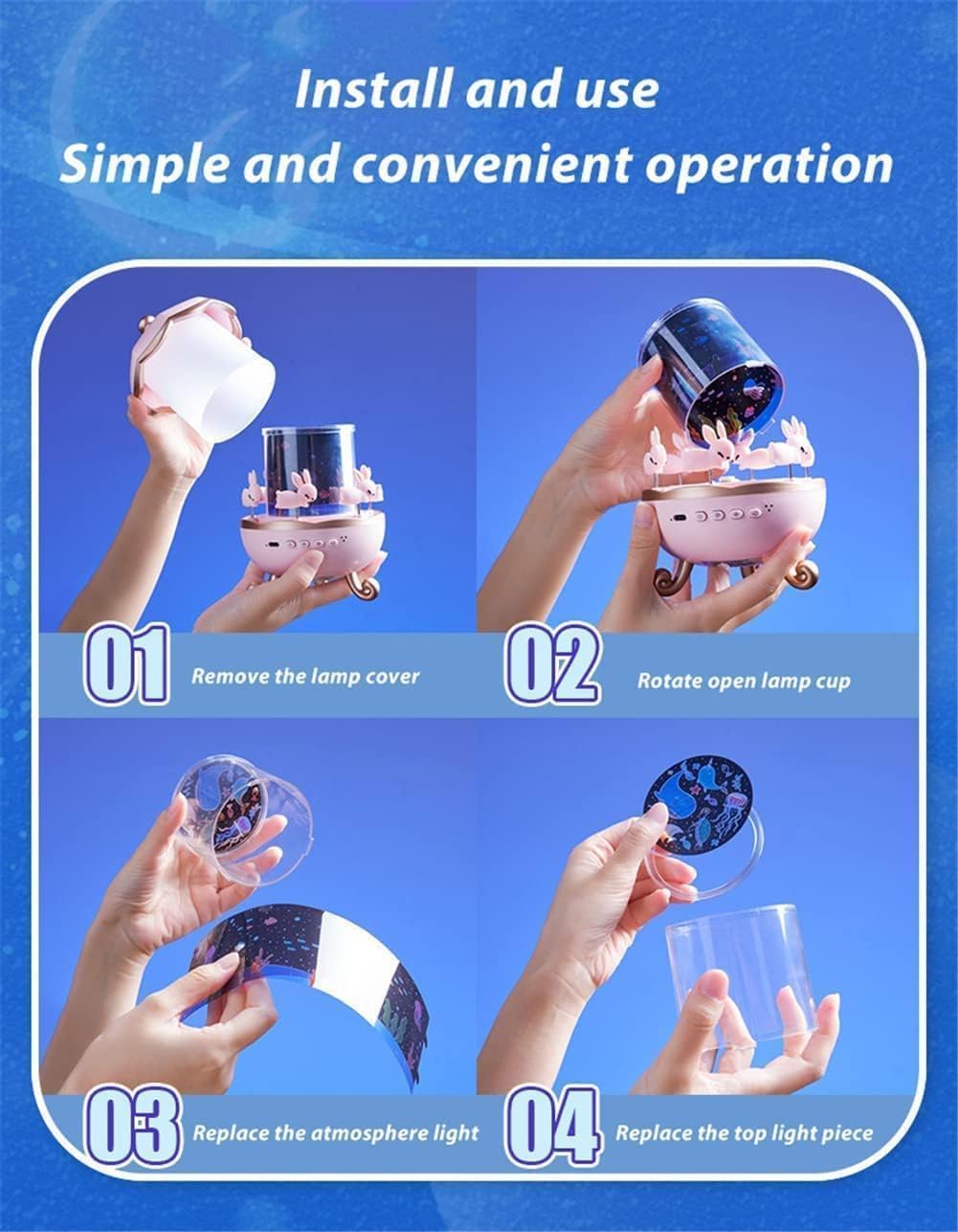 Fusion Prime Bunny Night Light – 360° Rotatable Cabin Projector LED Lamp